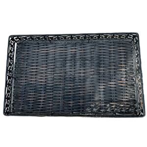 Vintage Braided wicker serving tray dark brown
